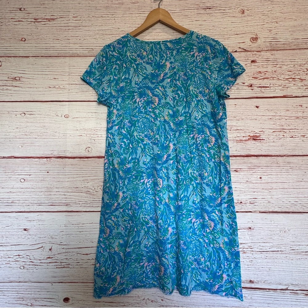 Lilly Pulitzer Etta Short Sleeve Dress in Surf Blue Coral Of The Story Sz M - Picture 10 of 12